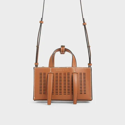 Túi Đeo Chéo Nữ Charles & Keith CNK Laser-Cut Double Top Handle Bag 50270471 Màu Nâu
