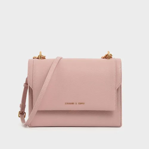 Túi Đeo Vai Nữ Charles & Keith CNK Chain Link Embossed Crossbody Bag CK2-80700905 Màu Hồng
