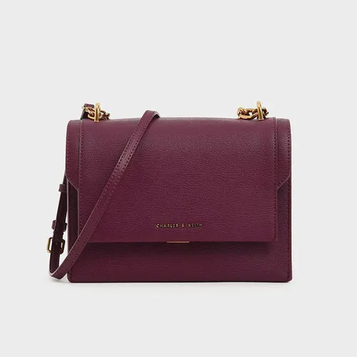 Túi Đeo Vai Nữ Charles & Keith CNK Chain Link Embossed Crossbody Bag 80700905 Màu Đỏ Mận