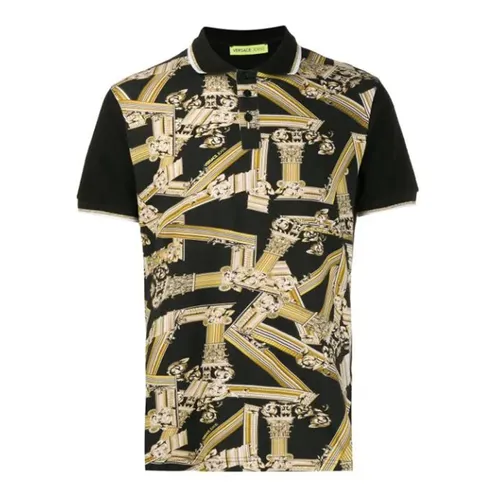 Áo Phông Versace Couture Baroque Print Polo Shirt Màu Đen Họa Tiết Vàng