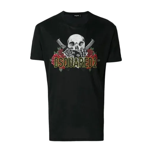 Thời trang Đen - Áo Thun Dsquared2 Skull And Rose Logo Print T-Shirt Màu Đen Size M - Vua Hàng Hiệu
