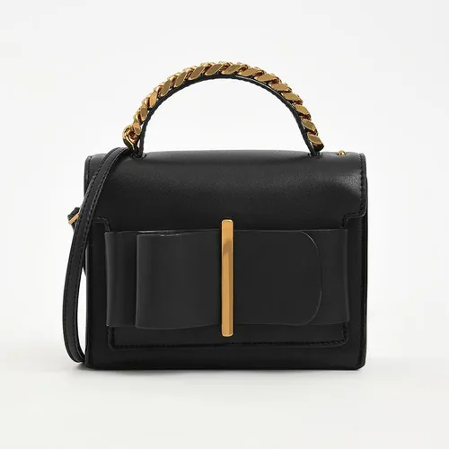 Túi Cầm Tay Nữ Charles & Keith CNK Chunky Metal Top Handle Bow Flap Bag CK2-50680795-1 Màu Đen
