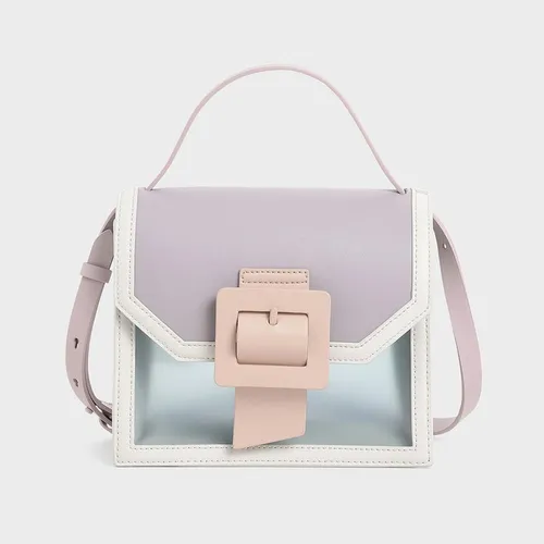 Túi Cầm Tay Nữ Charles & Keith CNK See-Through Effect Buckled Bag CK2-50150909 Màu Xám