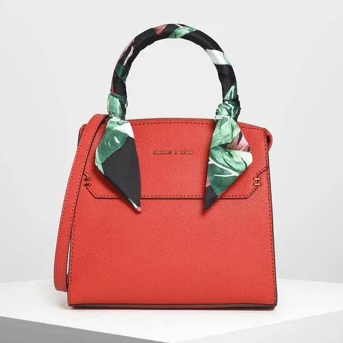 Túi Cầm Tay Nữ Charles & Keith CNK Scarf Wrapped Top Handle Bag 50780817-2 Màu Đỏ
