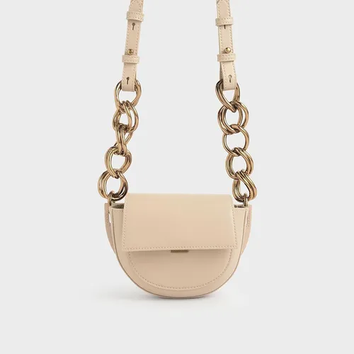Túi Đeo Chéo Nữ Charles & Keith CNK Mini Saddle Pouch CK6-30150893 Màu Be