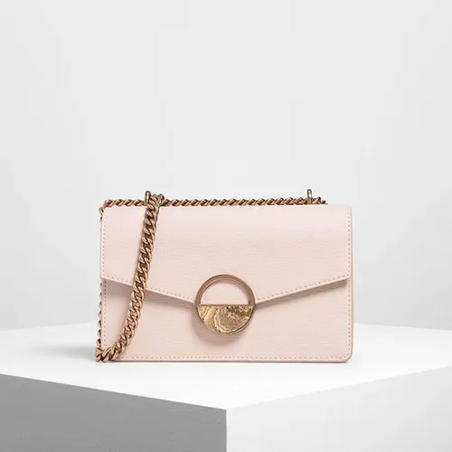 Túi Đeo Vai Nữ Charles & Keith CNK Round Plaque Detail Mini Shoulder Bag Màu Hồng