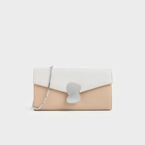 Ví Cầm Tay Nữ Charles & Keith CNK Mini Two-Tone Metal Push Lock Wallet CK6-10770415-1 Màu Be