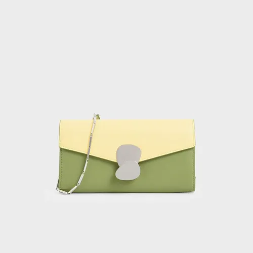 Ví Cầm Tay Nữ Charles & Keith CNK Mini Two-Tone Metal Push Lock Wallet CK6-10770415-1 Màu Xanh Green