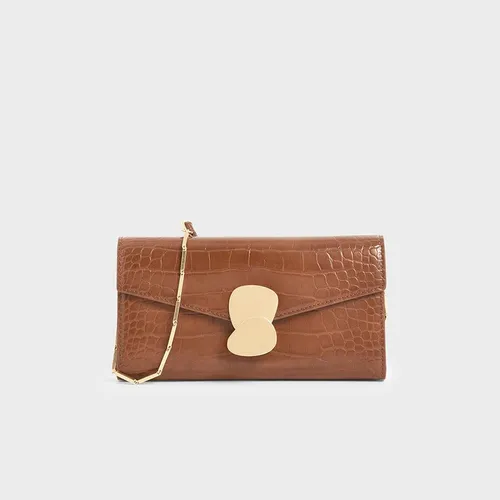 Ví Cầm Tay Nữ Charles & Keith CNK Mini Two-Tone Metal Push Lock Wallet 10770415-1 Màu Nâu