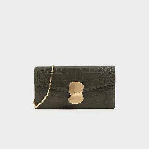 Ví Cầm Tay Nữ Charles & Keith CNK Mini Two-Tone Metal Push Lock Wallet 10770415-1 Màu Xanh Olive