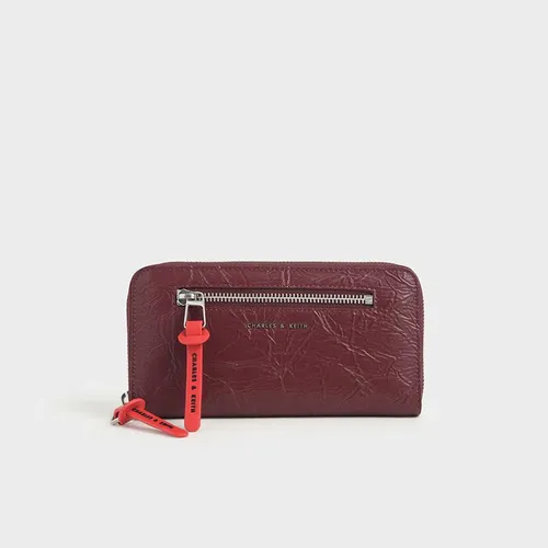 Ví Cầm Tay Nữ Charles & Keith CNK Mini Wrinkled Effect Long Wallet 10680817 Màu Đỏ Tím