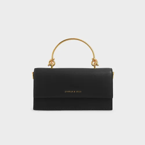 Túi Cầm Tay Nữ Charles & Keith CNK Metal Top Handle Long Wallet 10840194-2 Màu Đen