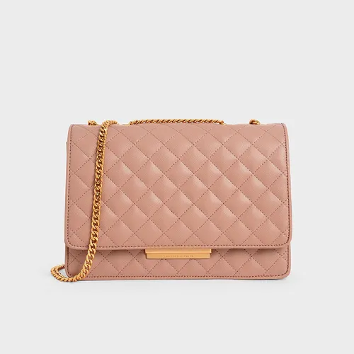 Túi Đeo Vai Nữ Charles & Keith CNK Quilted Shoulder Bag 20840075 Màu Hồng