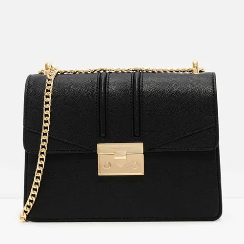 Túi Đeo Vai Nữ Charles & Keith CNK Metallic Accent Chain Strap ShoulderBag CK2-20160069 Màu Đen