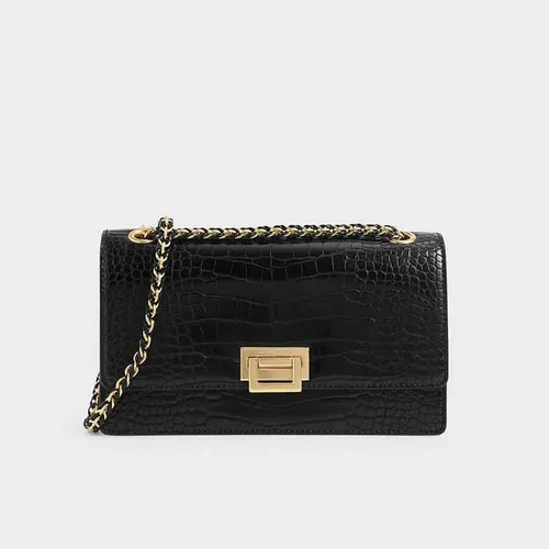 Túi Đeo Vai Nữ Charles & Keith CNK Textured Chain Handle Bag CK2-20840180-5 Màu Đen