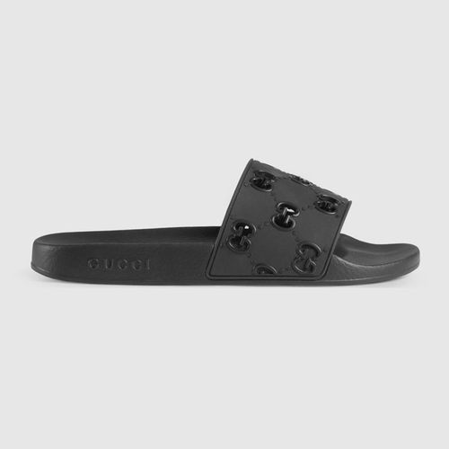 Dép Gucci Men's Rubber GG Slide Sandal Màu Đen Size 42-5