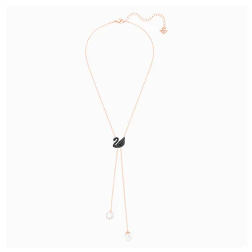 Trang sức - Dây Chuyền Swarovski Iconic Swan Y Necklace, Black, Rose-Gold Tone Plated - Vua Hàng Hiệu