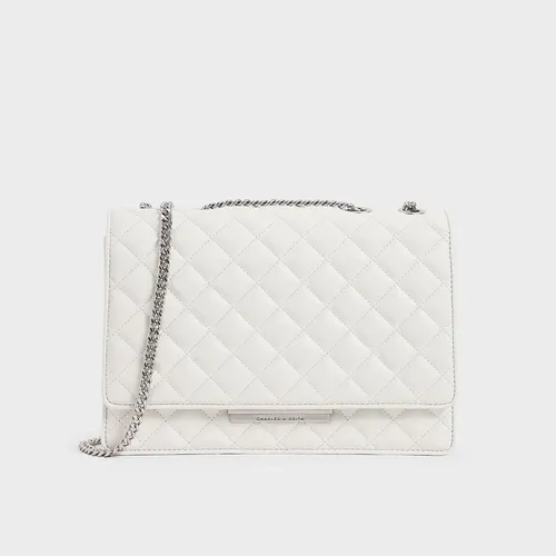 Túi Đeo Vai Nữ Charles & Keith CNK Quilted Chain Strap Shoulder Bag 20840207-1 Màu Trắng