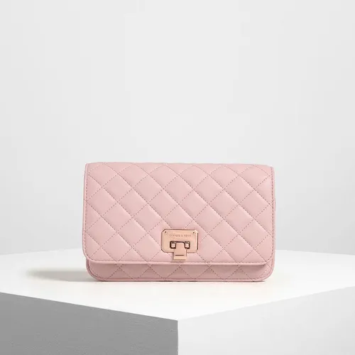 Túi Đeo Vai Nữ Charles & Keith CNK Quilted Flip-Lock Clutch 70700893 Màu Hồng
