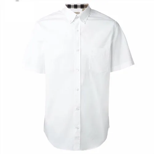 Áo Sơ Mi Burberry Trắng Cộc Tay Check Cổ, Túi Ngực Size M - Thời trang - Vua Hàng Hiệu
