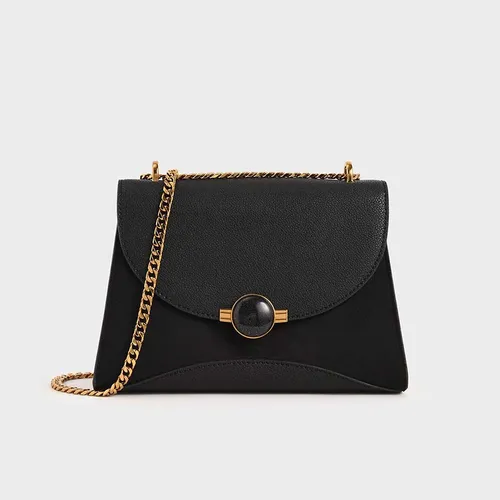 Túi Đeo Vai Nữ Charles & Keith CNK Embellished Push-Lock Bag Màu Đen
