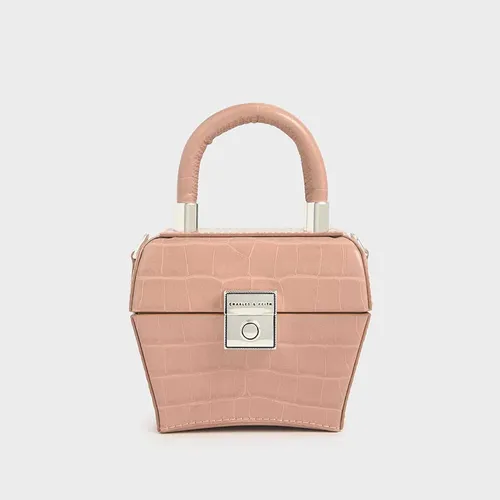 Túi Nữ Mini Charles & Keith CNK Croc-Effect Mini Sculptural Bag Màu Hồng Đất