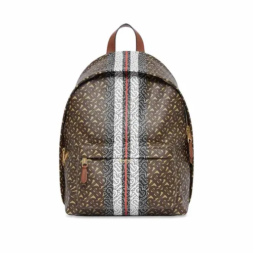 Túi xách Burberry Balo - Balo Burberry Monogram Stripe Print E-Canvas Bridle Brown Backpack Màu Nâu - Vua Hàng Hiệu