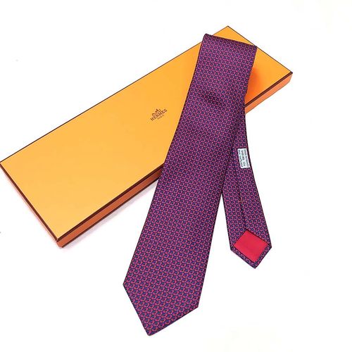 Cà Vạt Hermès Cravate Toupie Marine Rouge 646186 Màu Tím