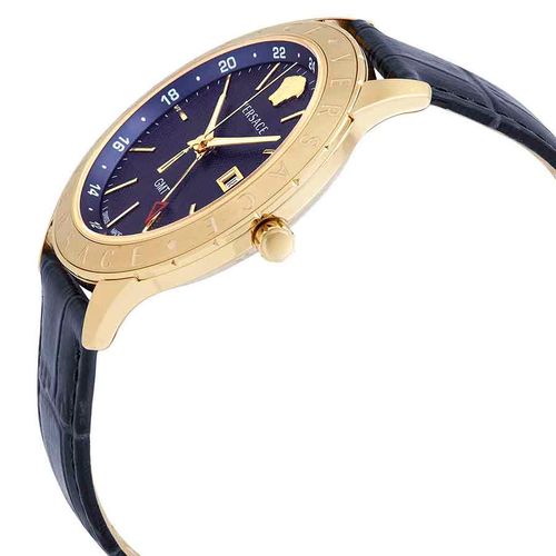 Đồng Hồ Nam Versace Univers GMT Black Dial Blue Leather Men's Watch VEBK00318 43mm Màu Đen-2