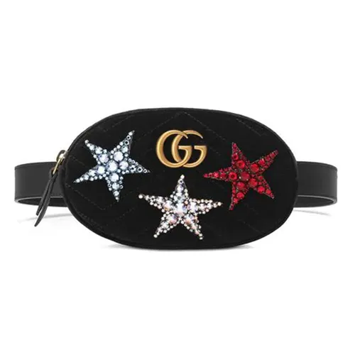 Túi Gucci Marmont 2.0 Crystal Stars Velvet Belt Bag – Black Màu Đen