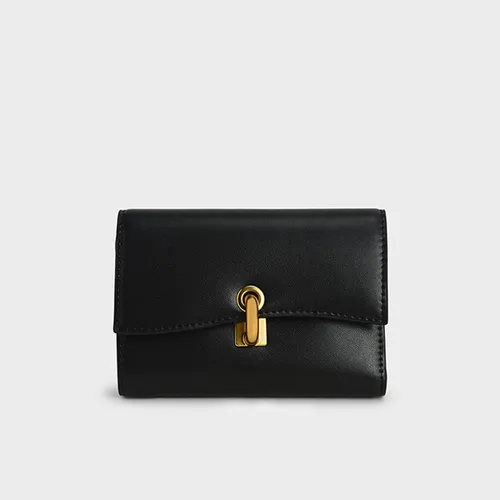 Ví Nữ Charles & Keith CNK Turn-Lock Fold Wallet 10680888 BLACK Màu Đen