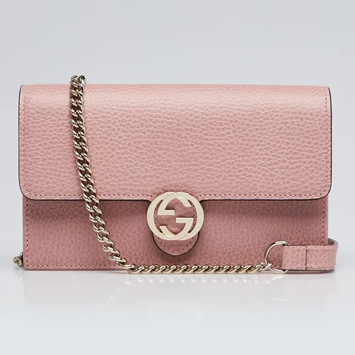 Túi Gucci Nude Pink Leather Interlocking G Wallet On Chain Màu Hồng