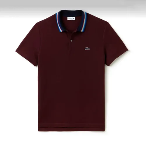 Áo Lacoste Men's Slim Fit Striped Contrast Collar Petit Pique Polo Shirt Màu Đỏ Mận Size S