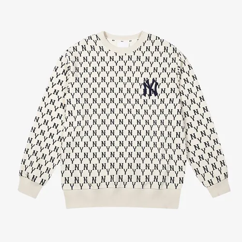 Áo Nỉ Sweater MLB Tay Dài Cổ Tròn Full Side Monogram Overfit Màu Trắng Size XS