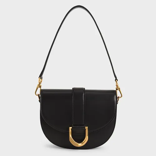 Túi Xách Nữ Charles & Keith CNK Gabine Saddle Bag 80781412 Black Màu Đen Size 23
