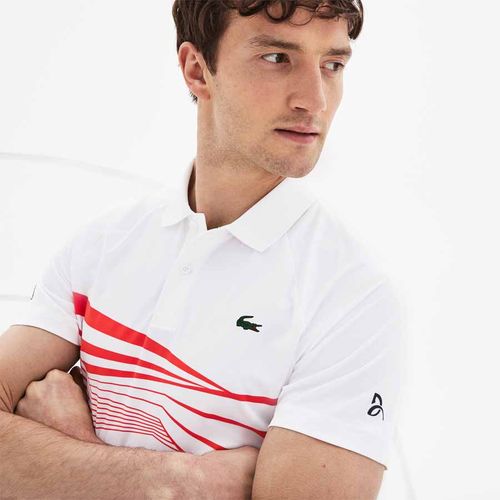 Áo Lacoste Men's Sport Novak Djokovic Collection Tech Jersey Polo Màu Trắng Kẻ Cam-3