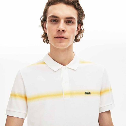 Áo Polo Lacoste Men's Made in France Regular Fit Cotton Piqué Polo Shirt Màu Trắng Kẻ Vàng Size M-2