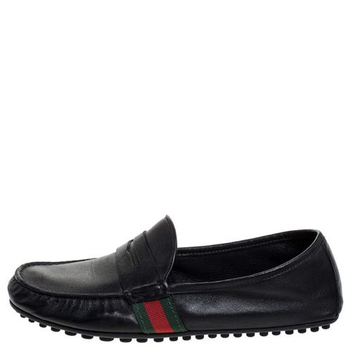 Giày Lười Gucci Black Leather Web Penny Loafers Màu Đen Size 40-1
