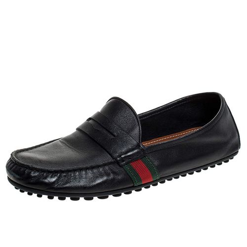 Giày Lười Gucci Black Leather Web Penny Loafers Màu Đen Size 40-3