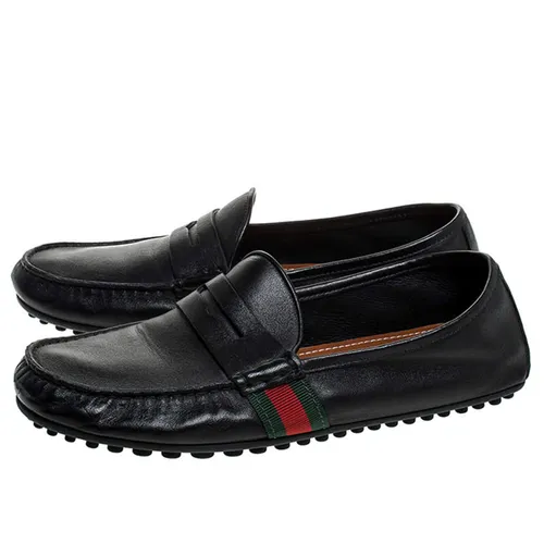 Giày Lười Gucci Black Leather Web Penny Loafers Màu Đen Size 40