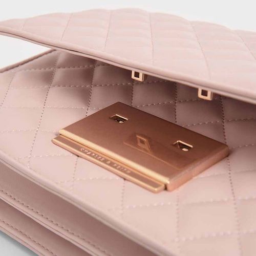 Túi Đeo Vai Charles & Keith Quilted Chain Strap Shoulder Bag CK2-20840207 Pink Màu Hồng Nude-3