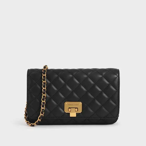 Túi Đeo Vai Nữ Charles & Keith CNK Quilted Flip-Lock Clutch CK2-70160082-2 Màu Đen