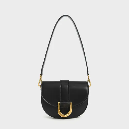 Túi Xách Nữ Charles & Keith CNK Gabine Saddle Bag 80781454 Mini Black Màu Đen Size 18cm