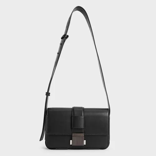 Túi Xách Nữ Charles & Keith CNK Front Flap Push Lock Crossbody Bag CK2-80270702 Màu Đen