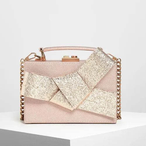 Túi Nữ Charles & Keith CNK Metallic Ribbon Top Handle Bag CK2-50700838 Màu Hồng