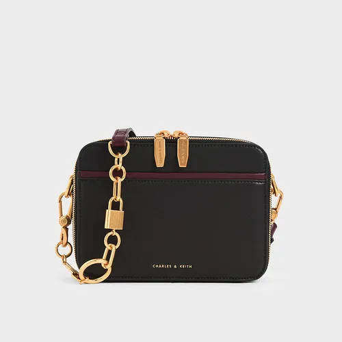 Túi Đeo Chéo Nữ Charles & Keith CNK Double Zip Crossbody Bag Black CK2-81200008 Màu Đen