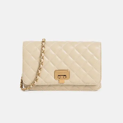 Túi Xách Nữ Charles & Keith CNK Quilted Flip Lock CK2-70160078 Màu Be