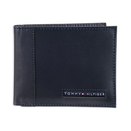 Ví Tommy Hilfiger Men's Leather Wallet  Slim Bifold with 6 Credit Card Màu Xanh Navy-1