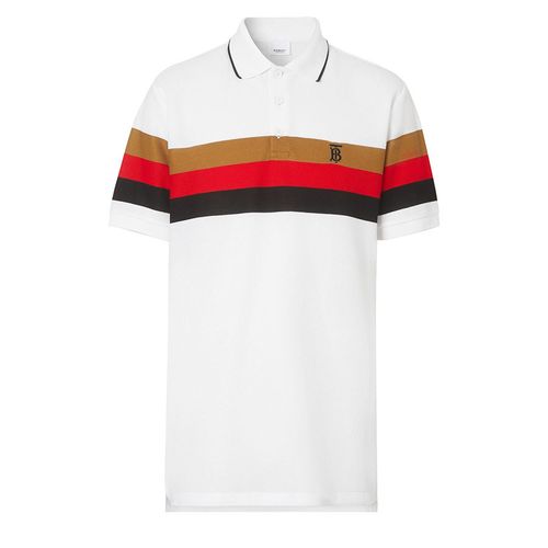 Áo Phông Burberry Monogram Motif Striped Polo Shirt Màu Trắng