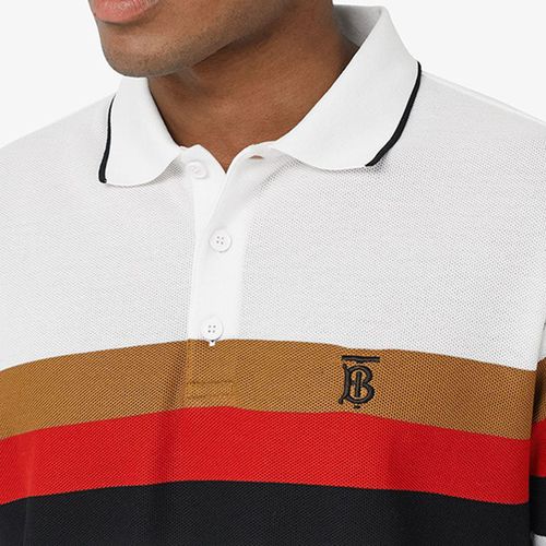 Áo Phông Burberry Monogram Motif Striped Polo Shirt Màu Trắng-4